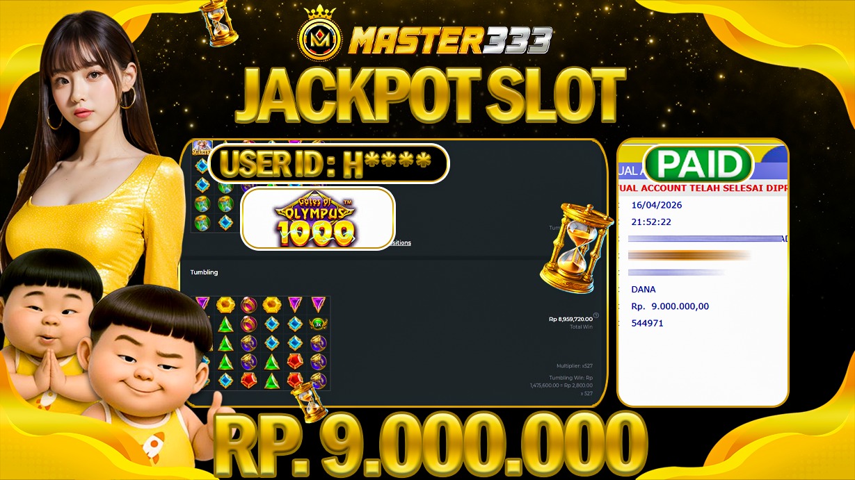 JACKPOT Rp 9.000.000 JUTA DI MASTER333 LANGSUNG BAYAR LUNAS